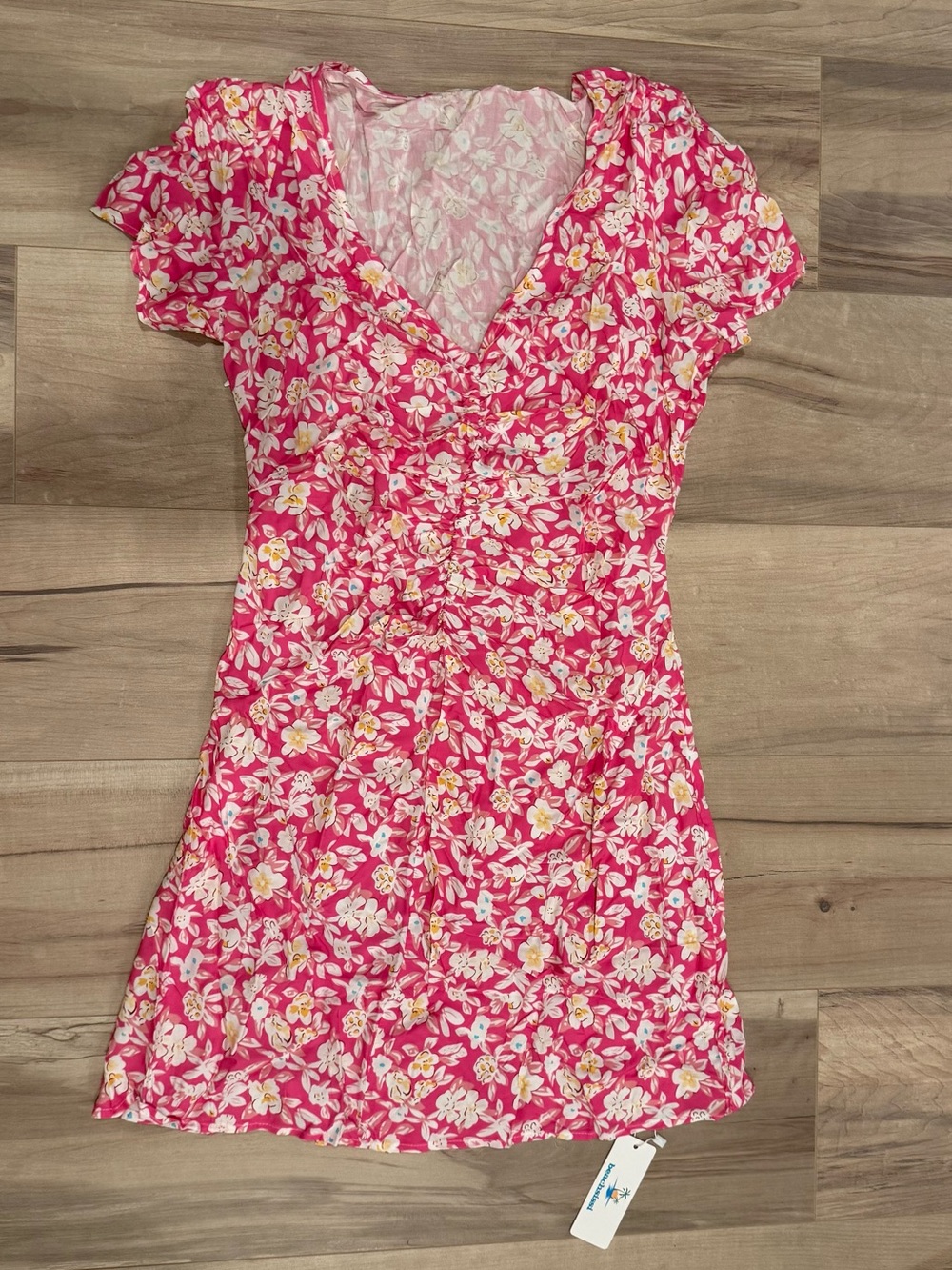 Pink Floral V-Neck Mini Dress - Picture 3 of 7